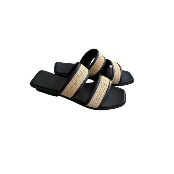 BEMBIEN Paloma Slide Straw Black Leather Sandals Size 37 / US 6.5 - Picture 7 of 7